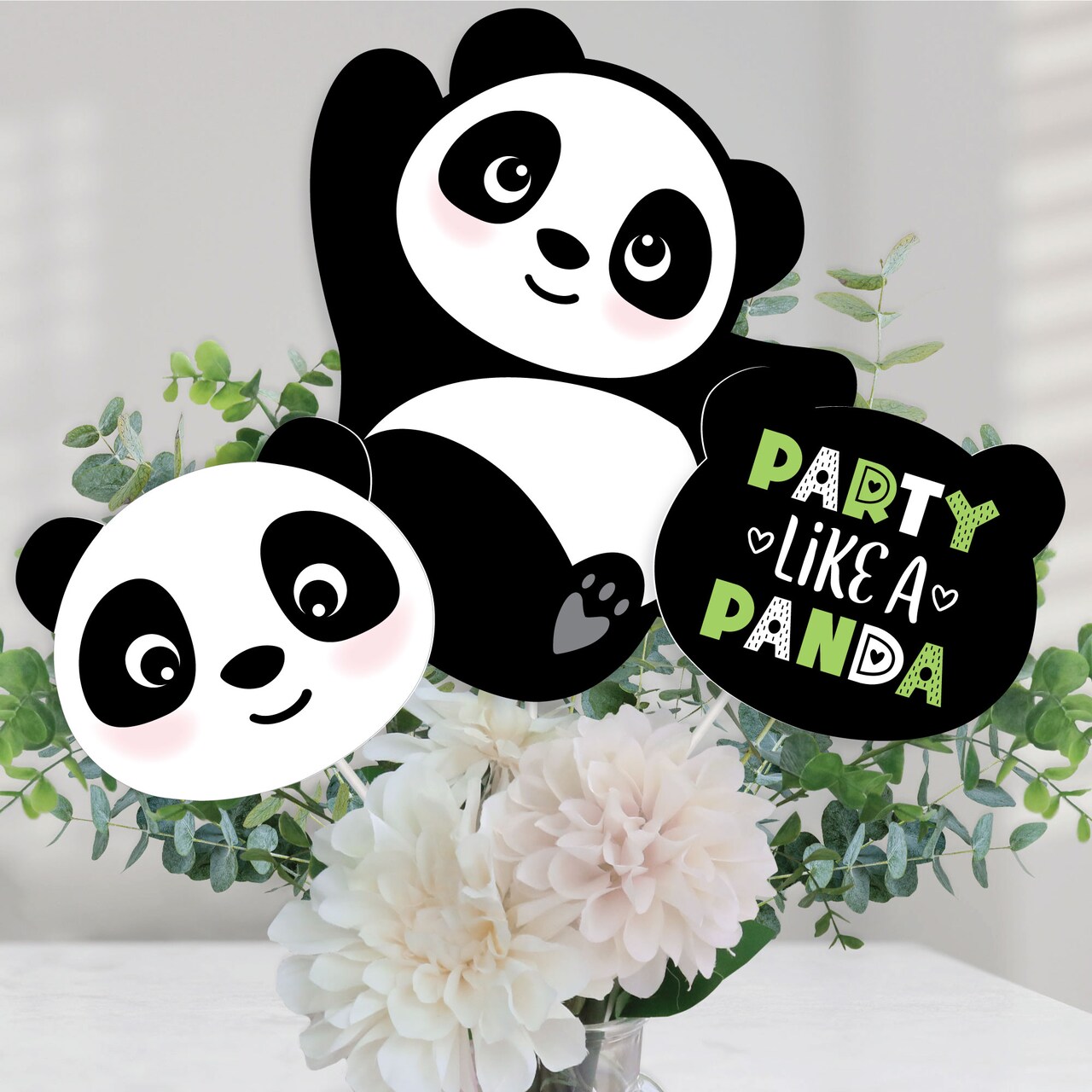 Big Dot of Happiness Party Like a Panda Bear - Baby Shower or Birthday Party Centerpiece Sticks - Table Toppers - Set of 15
